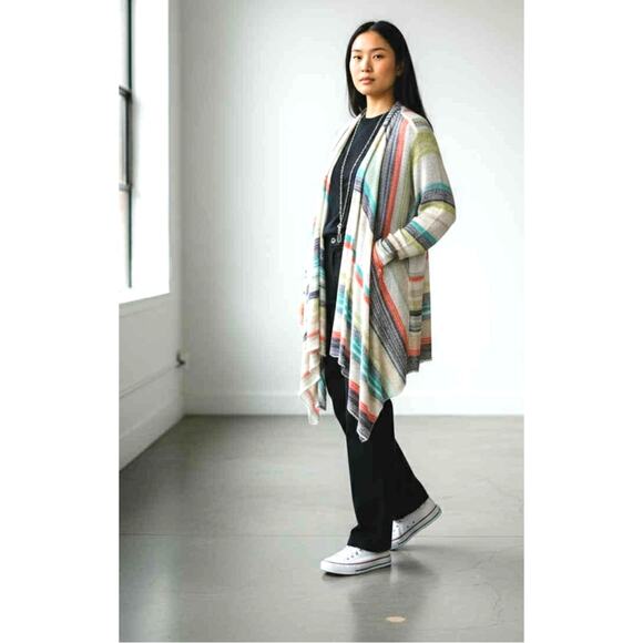 Etcetera Colorful Knit Wrap Cardigan Sweater Multicolor Draped Open Front Size L - Picture 2 of 7